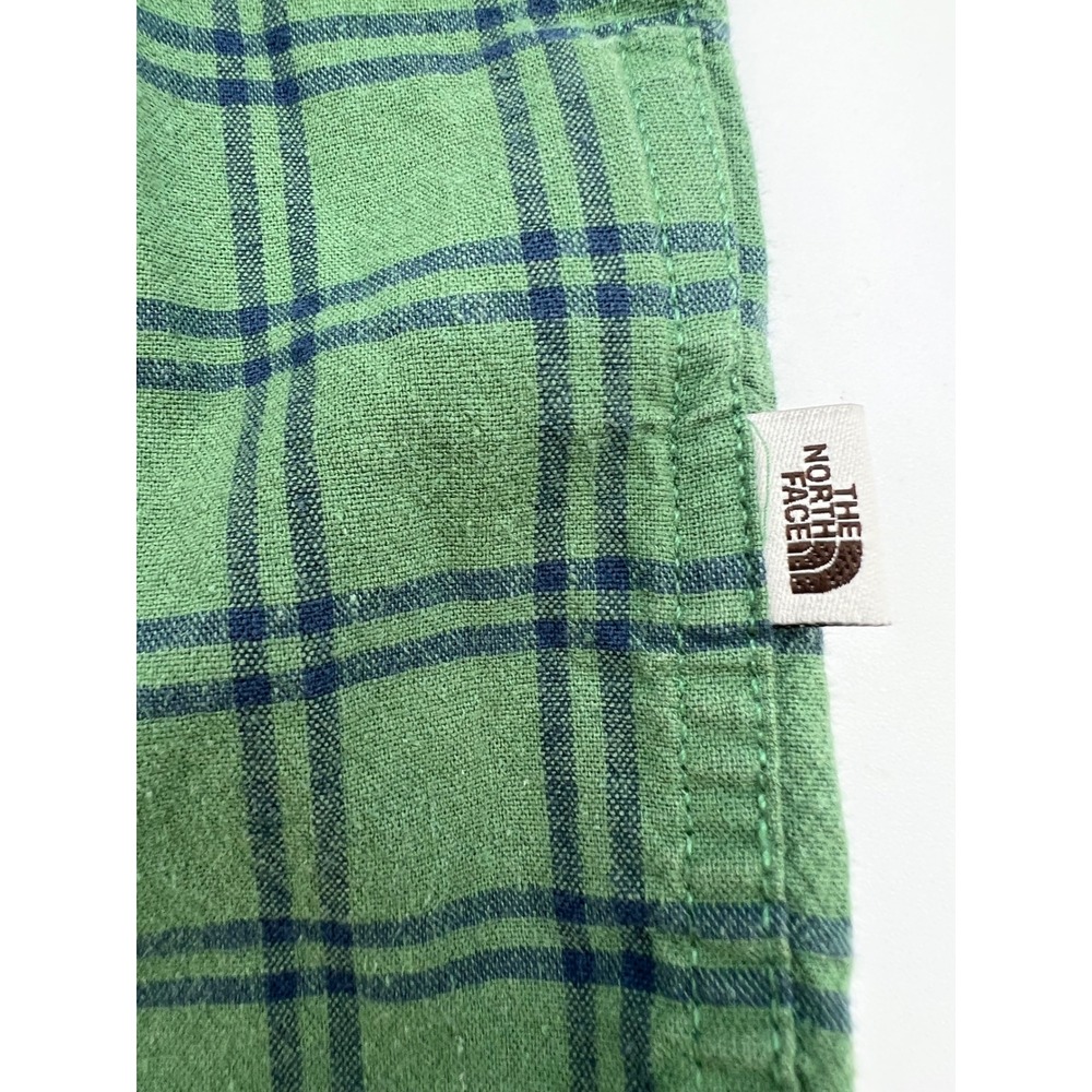 THE NORTH FACE Button Down Shirt Mens Large Green Plaid Hemp Blend Short Sleeve - Picture 4 of 13